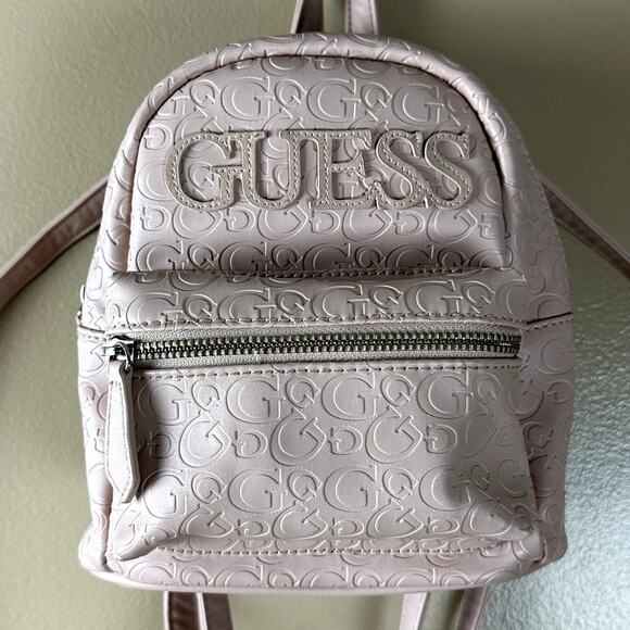 Guess Mini Backpack Women Purse Bag Light Pink Classic Preppy Shopping Spellout - Picture 12 of 12